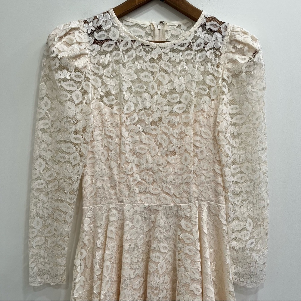 Vintage Cachet by Bari Protas Ivory Lace Midi Dress Wedding Romantic Long Sleeve - Picture 3 of 15